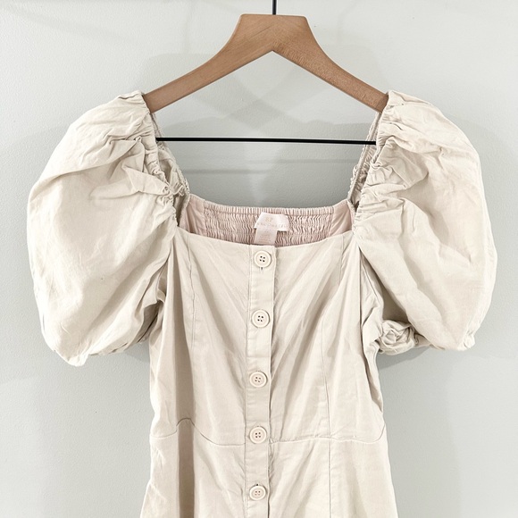 Rachel Parcell Button Front Puff Sleeve Dress Khaki Size XS - Picture 3 of 6